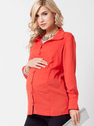 Angel Maternity Maternity Chiffon Shirt in orange red.jpg